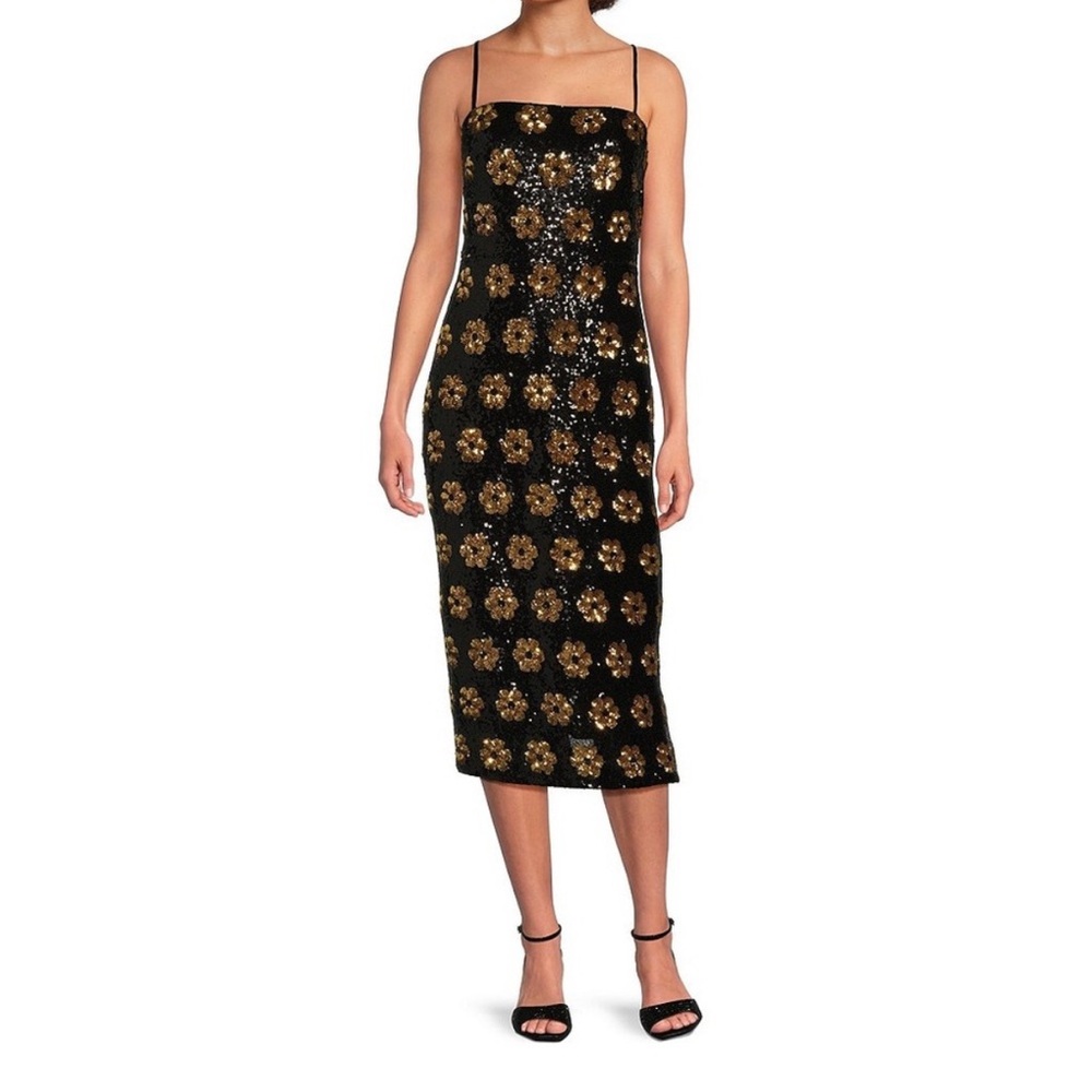Elegant Black and Gold Floral Dress - Picture 1 of 13